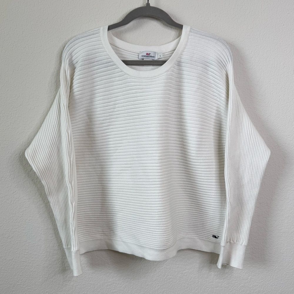Vineyard Vines White Ribbed Crew Neck Sweater